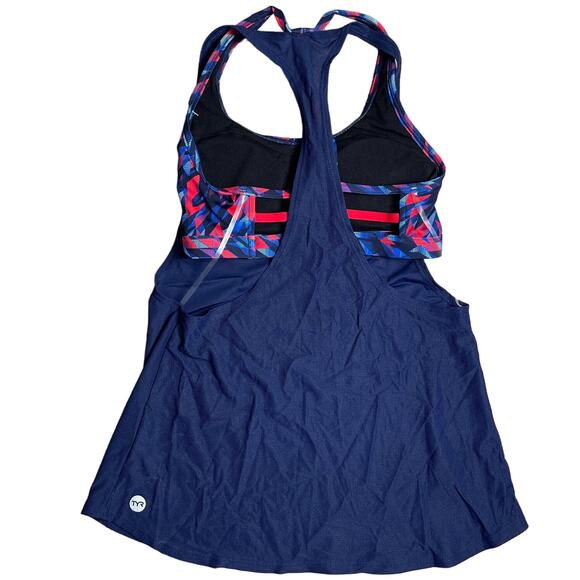 TYR Medium Support Polar Harper 2n1 Tankini Swim Top Blue Red Small 4/6  SAMPLE - Picture 3 of 7